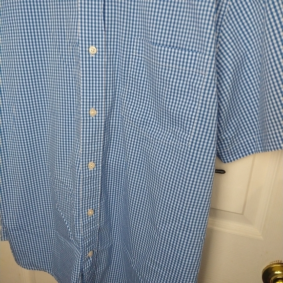 $Epic studio men's button up blue white gingham print short sleeve shirt. Size L - Picture 2 of 8